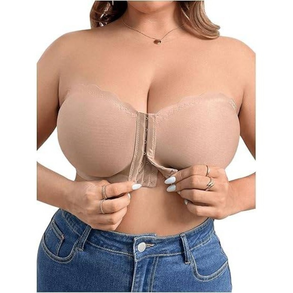 MSRP $29 OYOANGLE Women's XXL Apricot Plus Size Front Closure Push Up Strapless